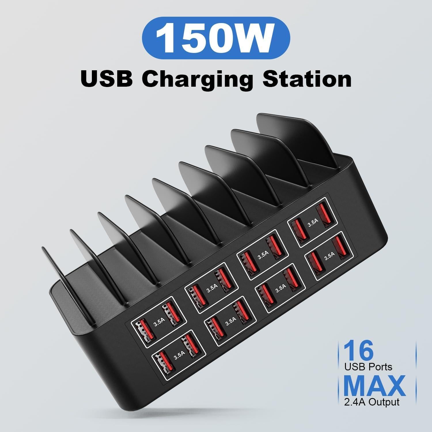 Estación de Carga USB Cinlinso 150W 16 Puertos Rápida