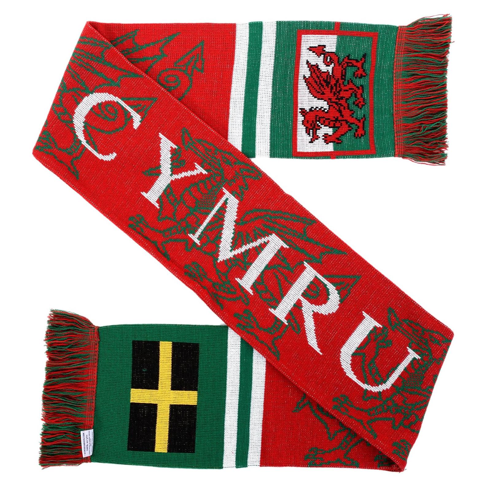 Bufanda de Fútbol Doble Cara Euroscarves Cymru Wales 145x18cm