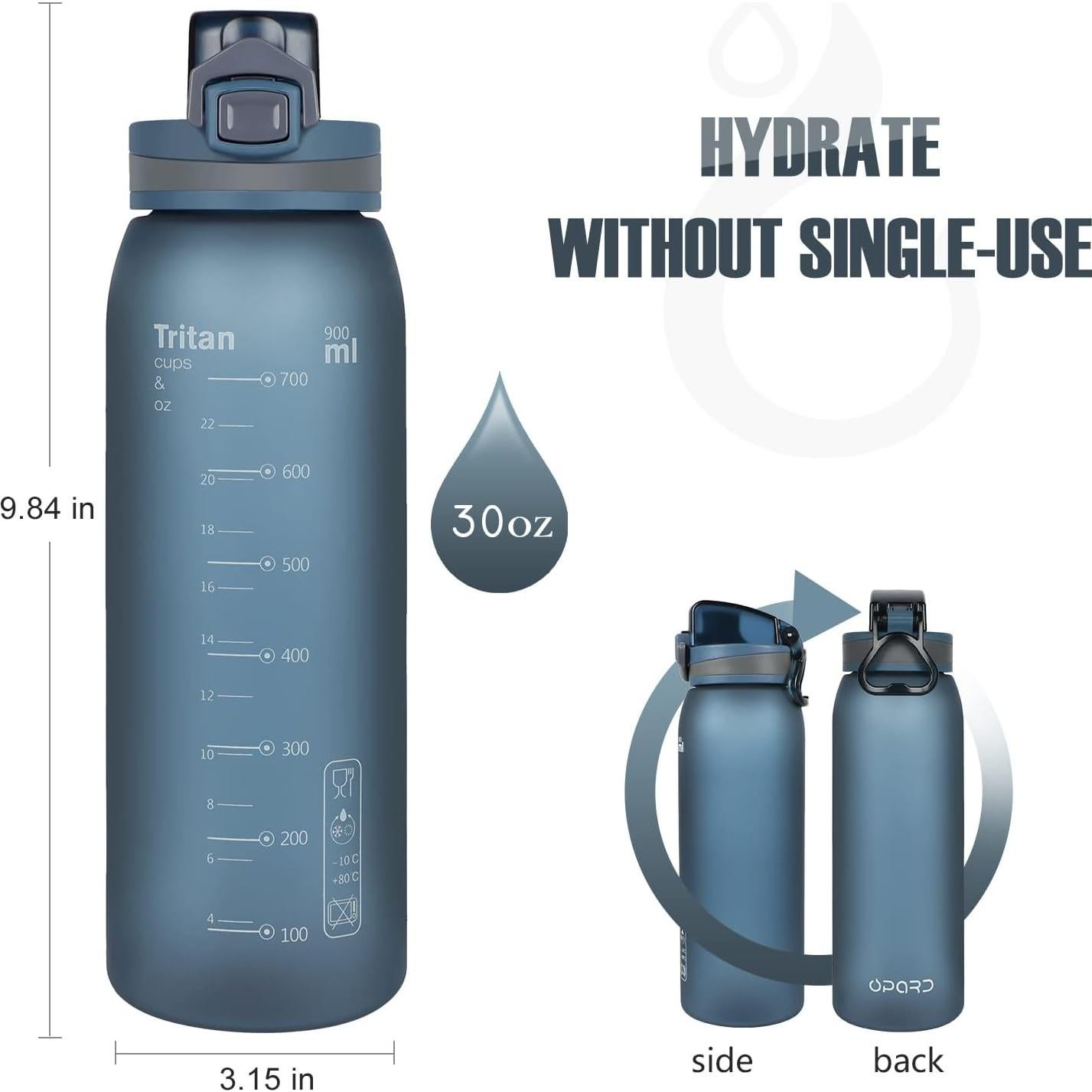 Botella de Agua Deportiva Opard 900ml Azul Cielo a Prueba de Fugas