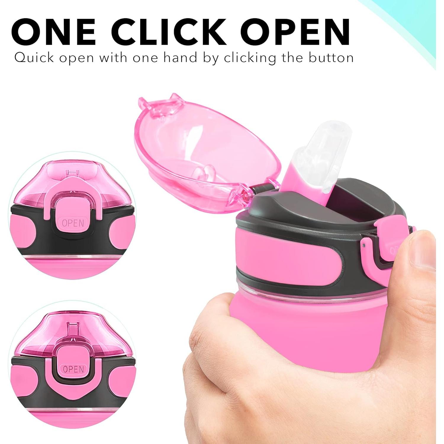 Botella de Agua Enerbone 0.91L Rosa-Verde con Pajilla y Horarios