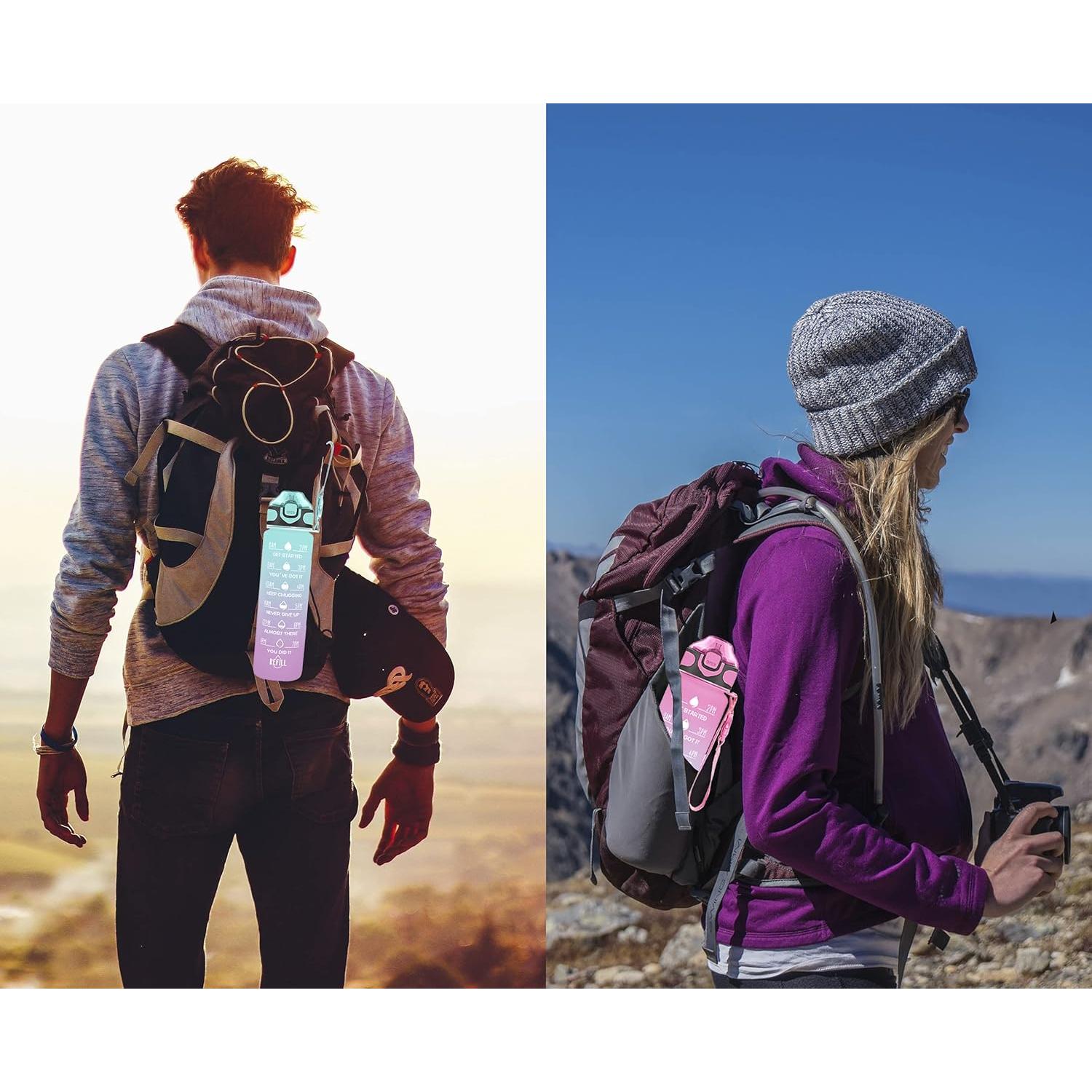 Botella de Agua Enerbone 0.91L Rosa-Verde con Pajilla y Horarios