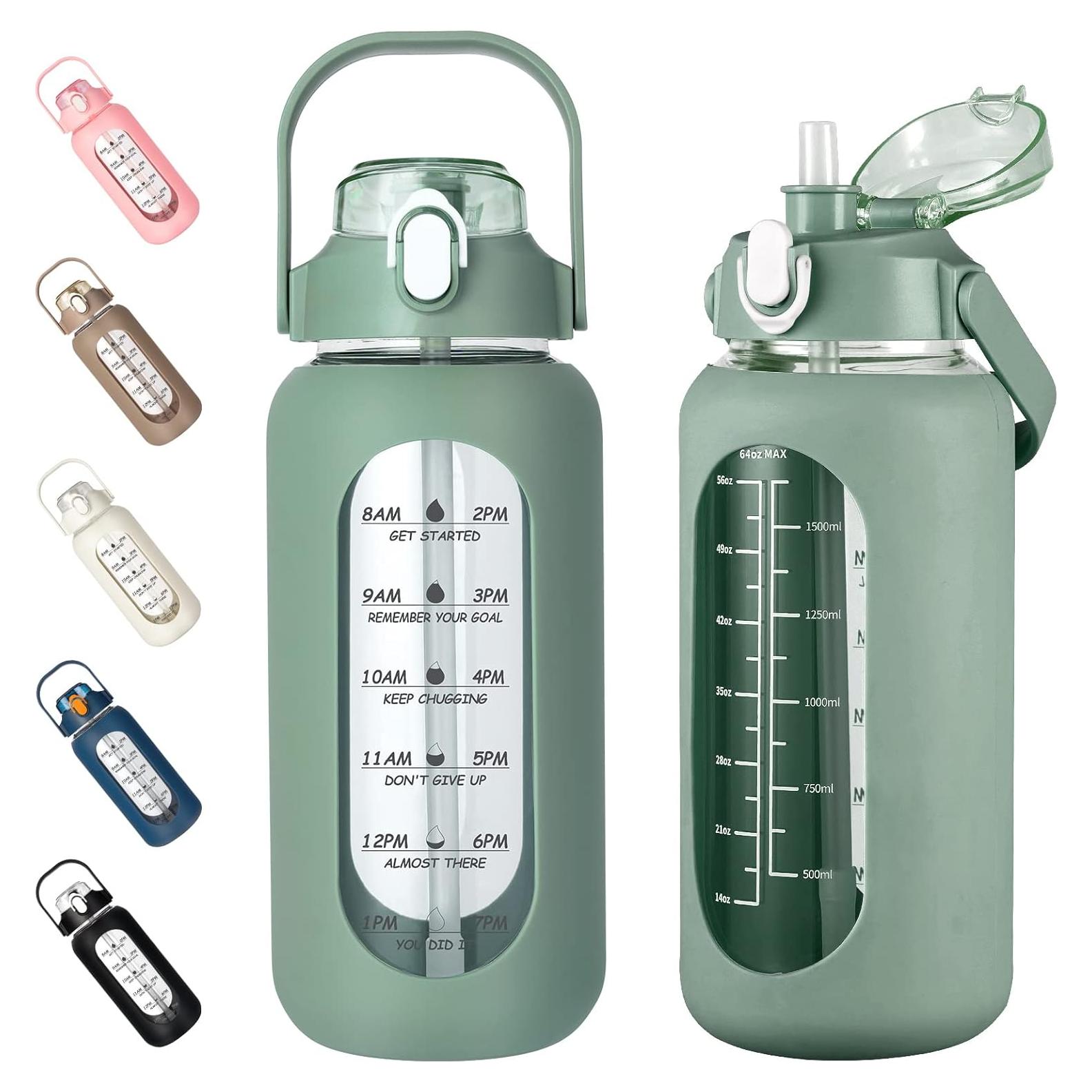 Botella de Agua de Vidrio Kytffu 2L con Pajilla y Funda Silicona