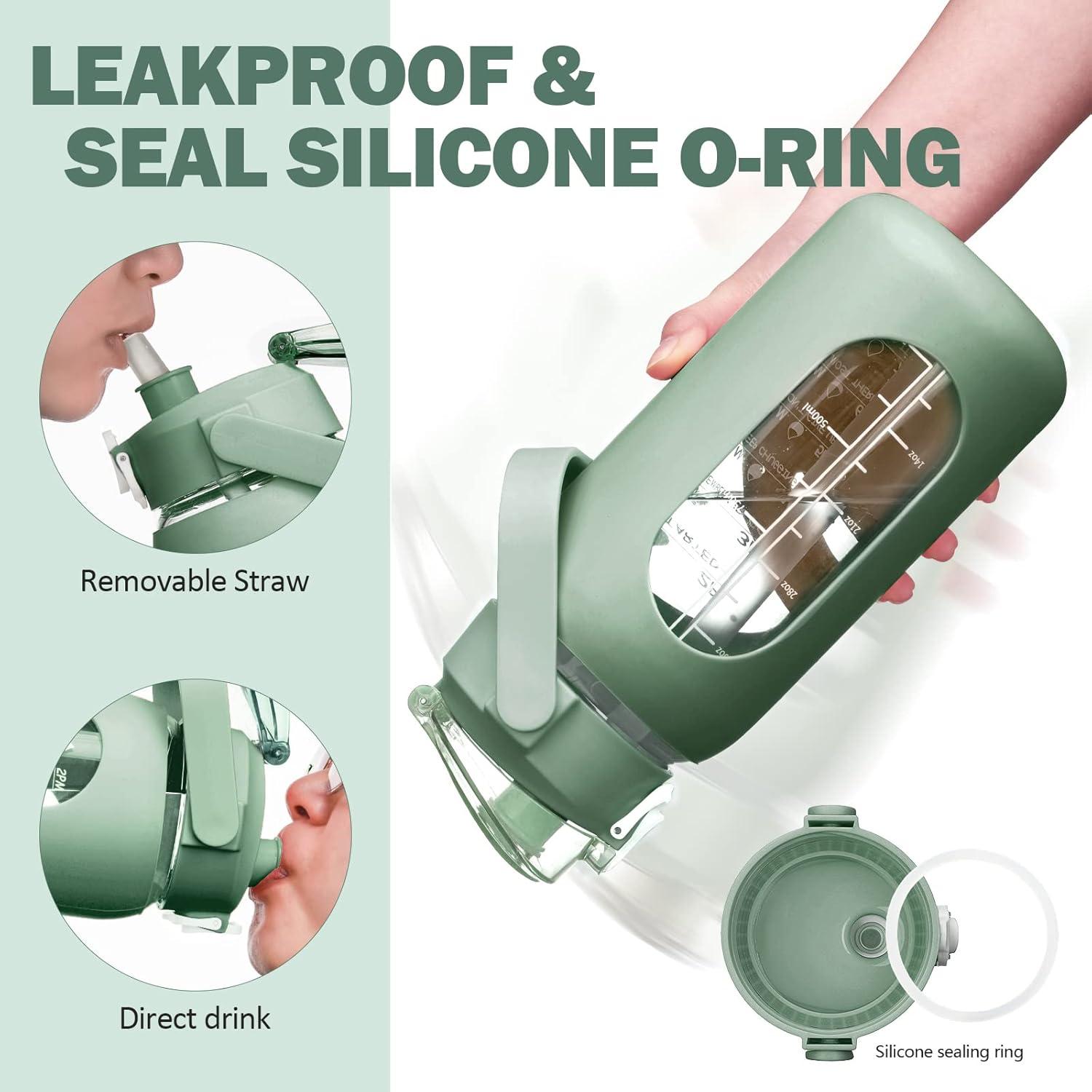 Botella de Agua de Vidrio Kytffu 2L con Pajilla y Funda Silicona