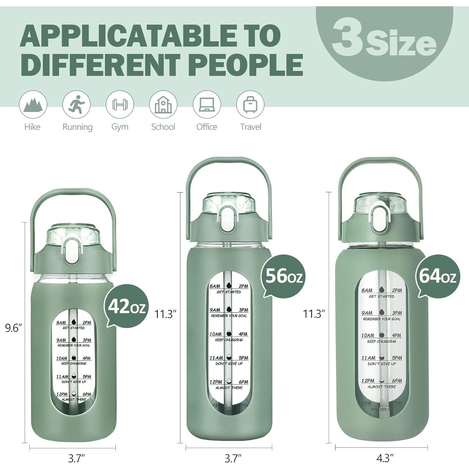 Botella de Agua de Vidrio Kytffu 2L con Pajilla y Funda Silicona