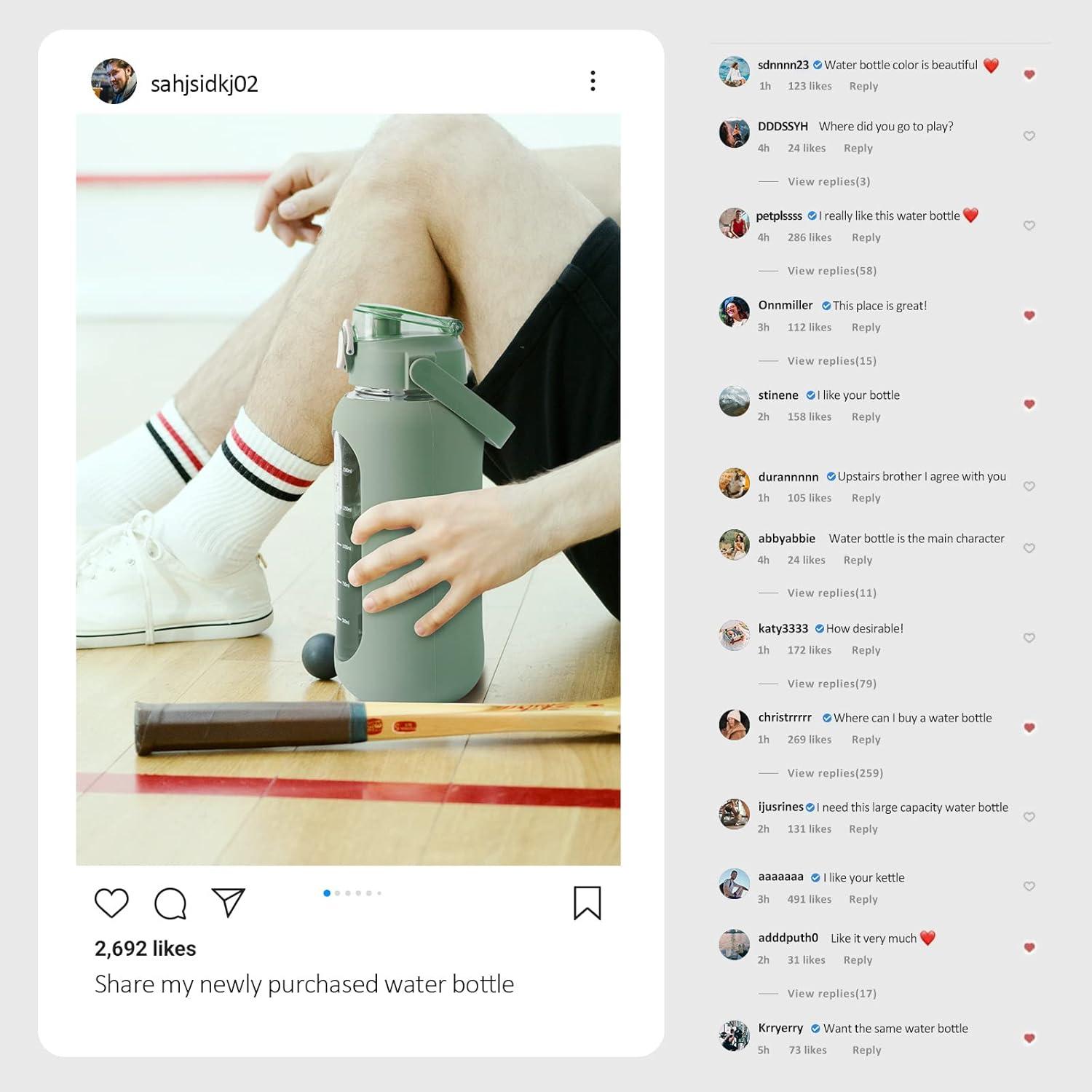 Botella de Agua de Vidrio Kytffu 2L con Pajilla y Funda Silicona