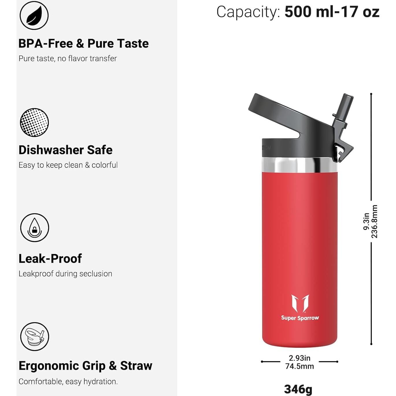 Botella de Agua Aislada Super Sparrow 500 ml - Boca Ancha