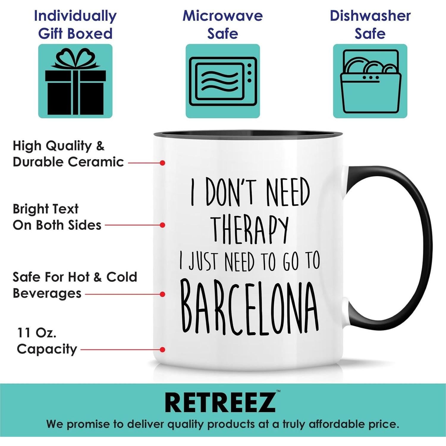 Taza de Cerámica Divertida Retreez 11 Oz para Amantes de Barcelona