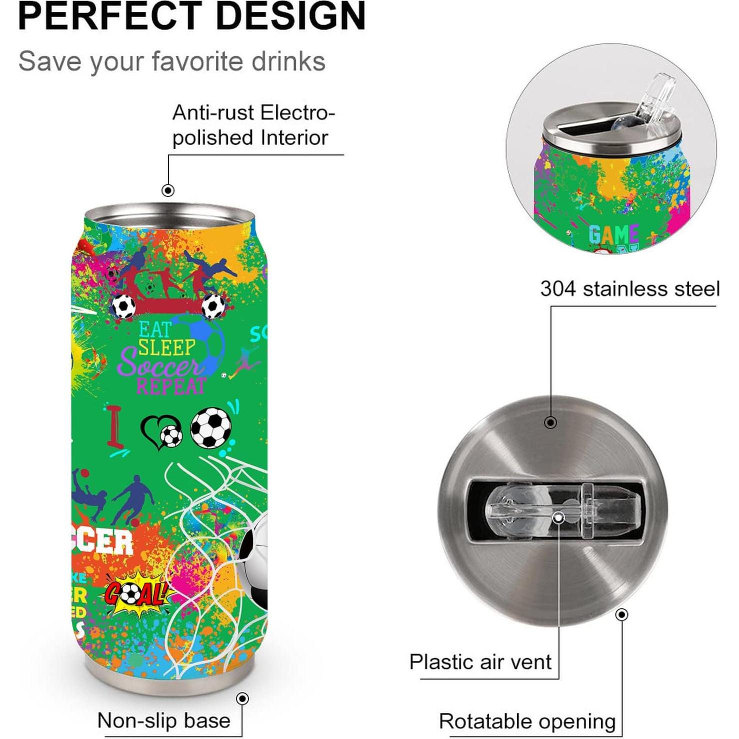 Taza de Viaje Tumbler JDEIFKF de Acero Inoxidable 500 ml Fútbol