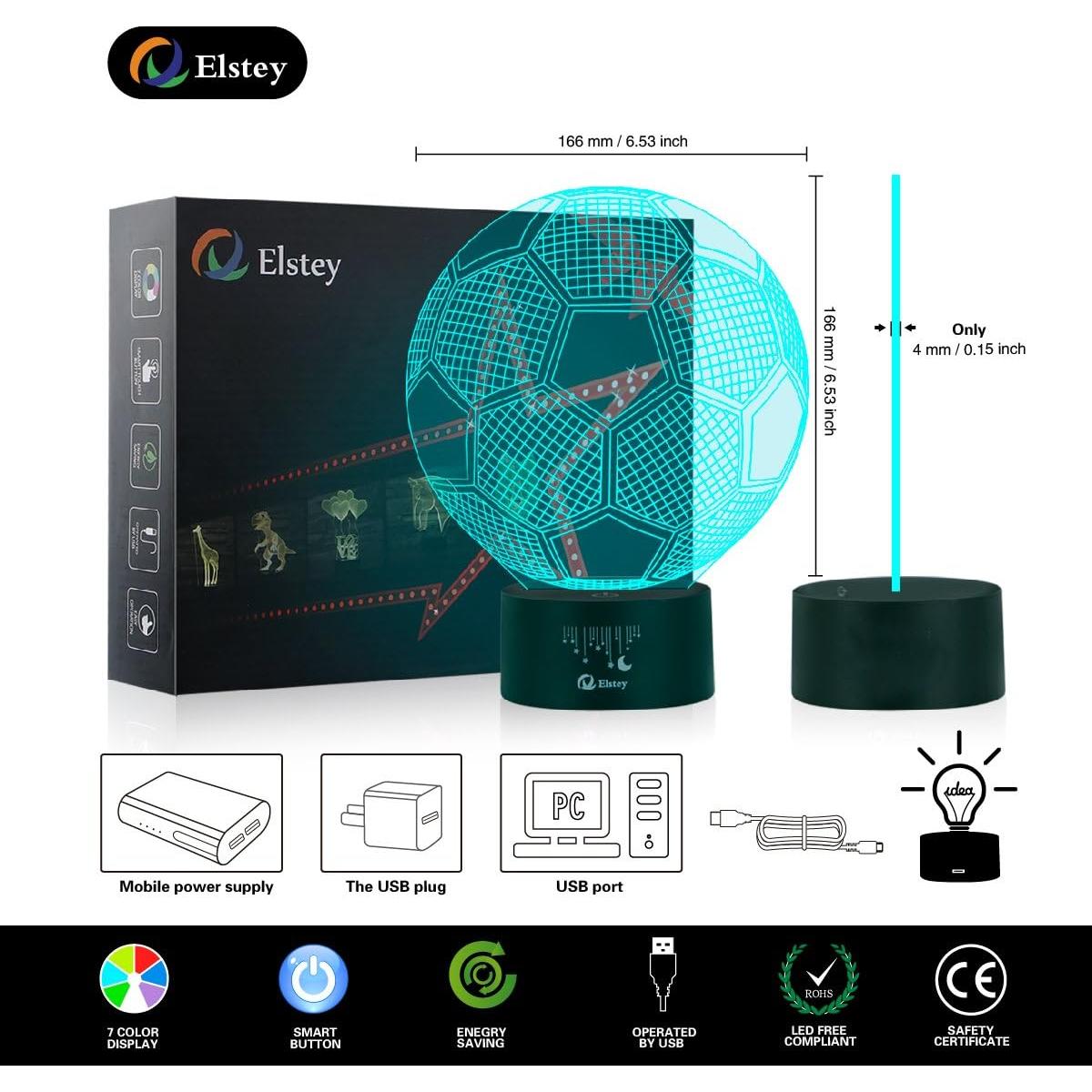 Luz Nocturna LED 3D Fútbol Elstey Táctil 7 Colores