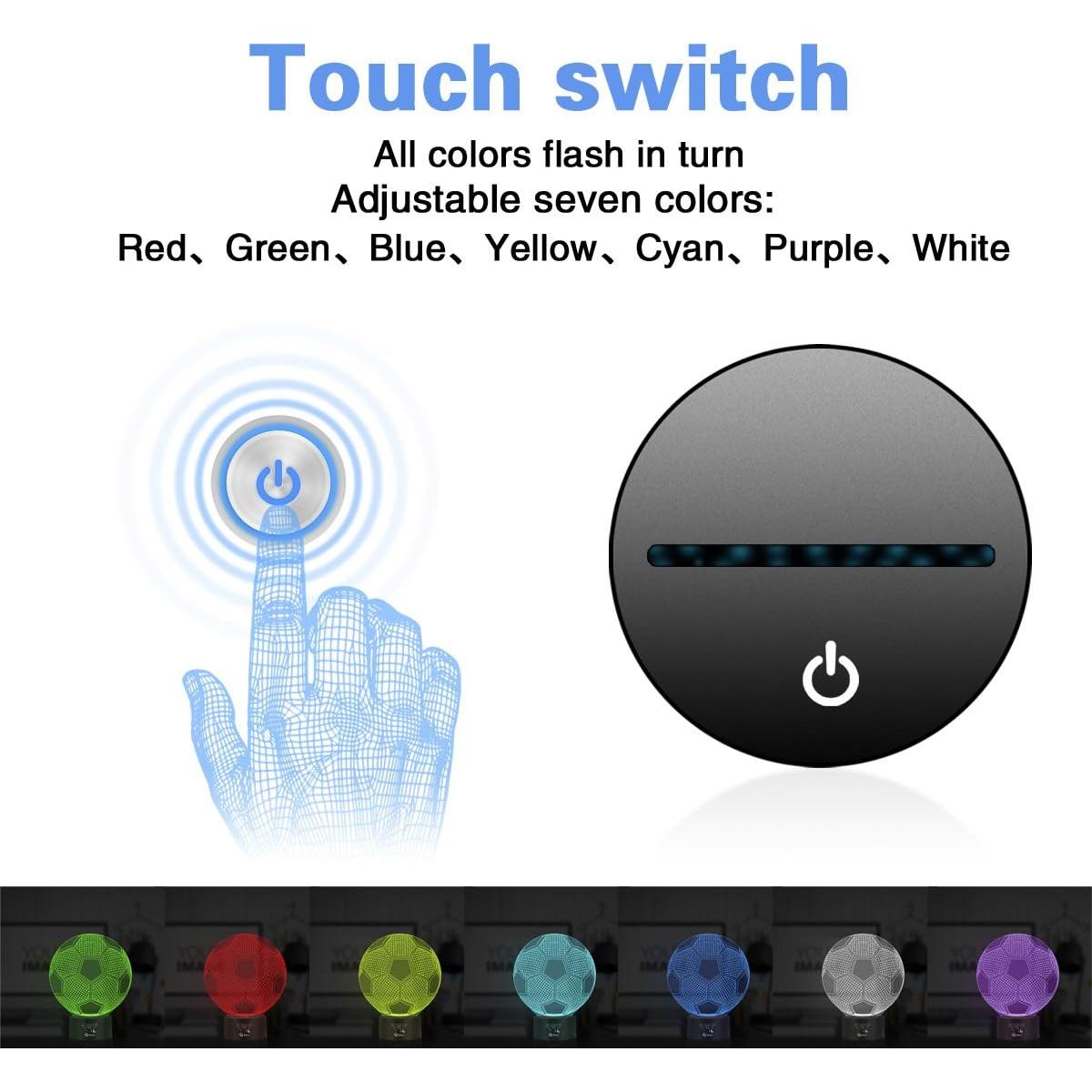 Luz Nocturna LED 3D Fútbol Elstey Táctil 7 Colores