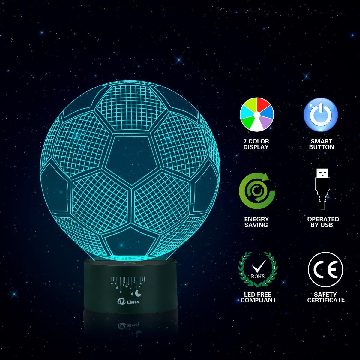 Luz Nocturna LED 3D Fútbol Elstey Táctil 7 Colores