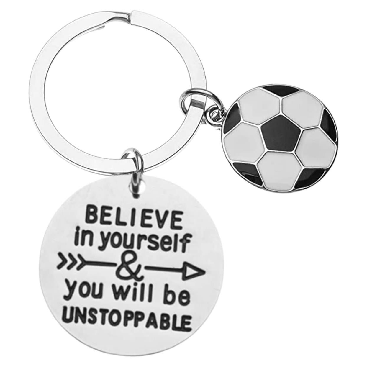 Llavero Motivacional de Fútbol Plata - Cree en Ti Mismo