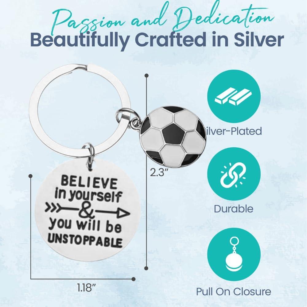 Llavero Motivacional de Fútbol Plata - Cree en Ti Mismo