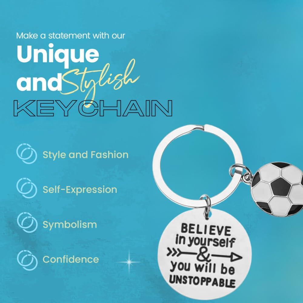 Llavero Motivacional de Fútbol Plata - Cree en Ti Mismo