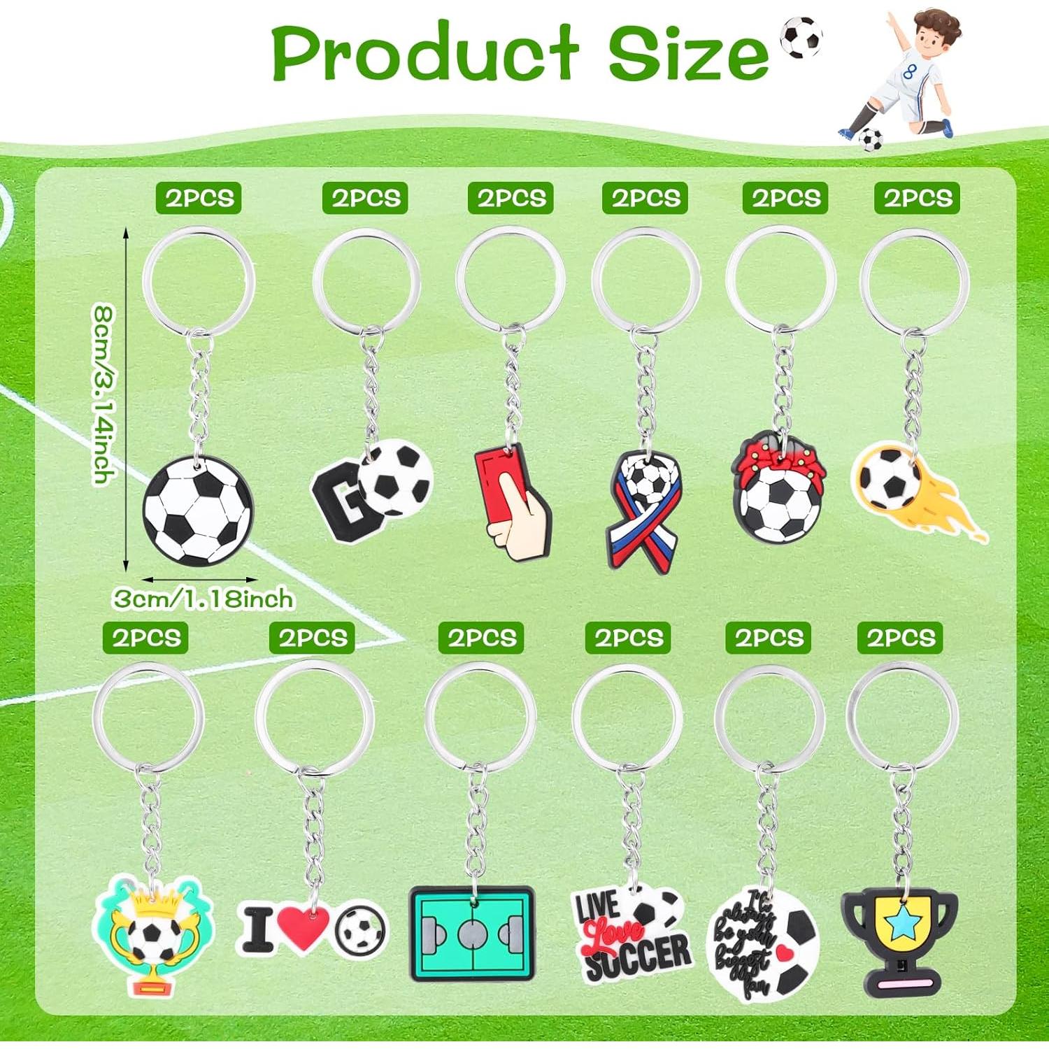 Paquete de 24 llaveros de fútbol PVC surtidos