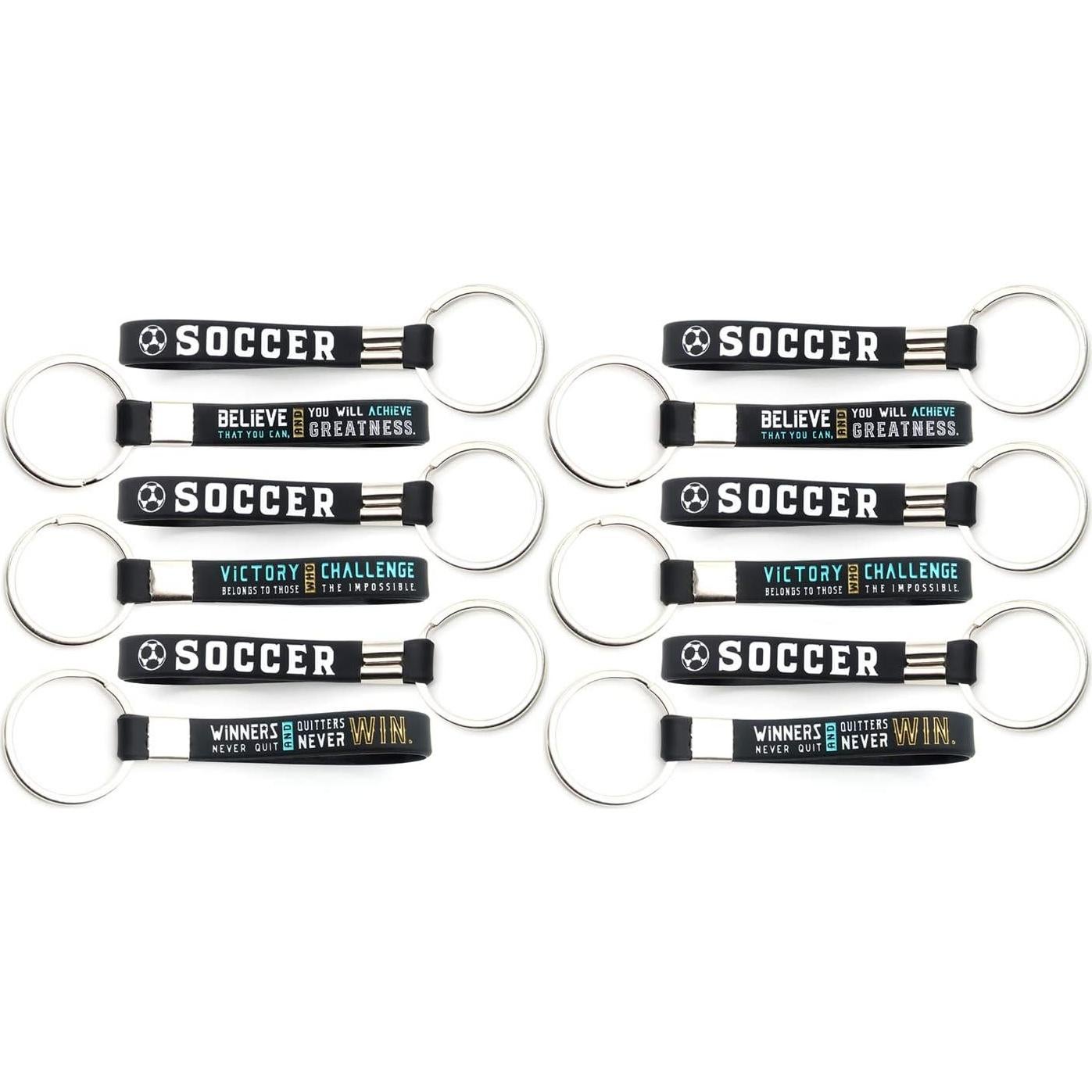 Paquete de 12 llaveros de fútbol Inkstone con citas motivacionales