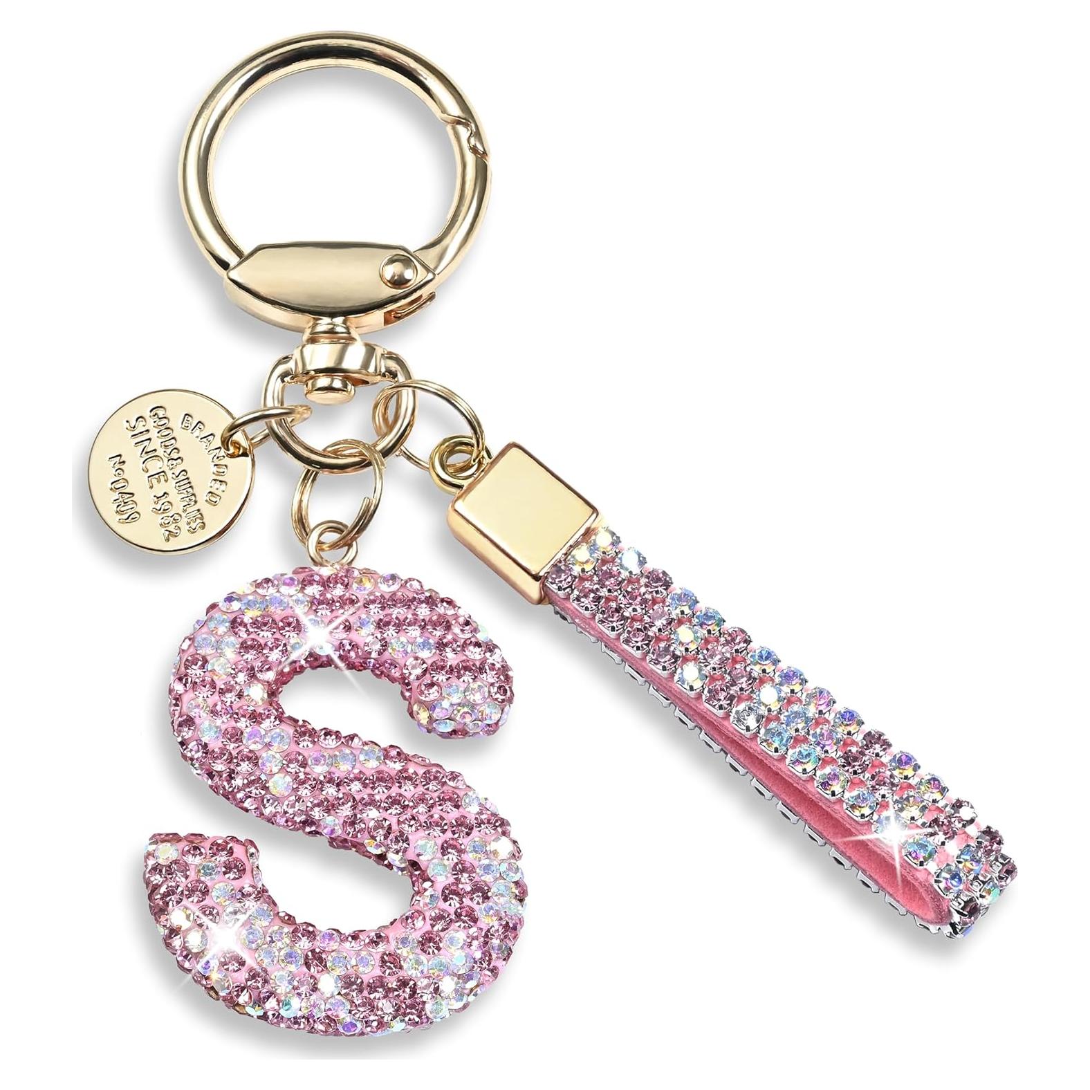 Llavero de Letra Inicial Brillante Rosa Azul Blanco - Regalo Mujeres