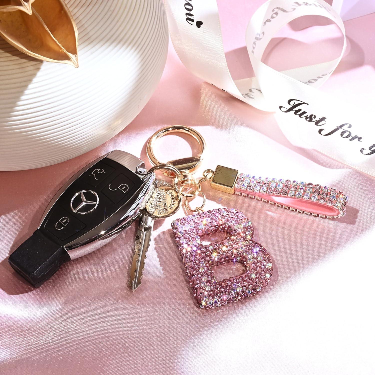 Llavero de Letra Inicial Brillante Rosa Azul Blanco - Regalo Mujeres