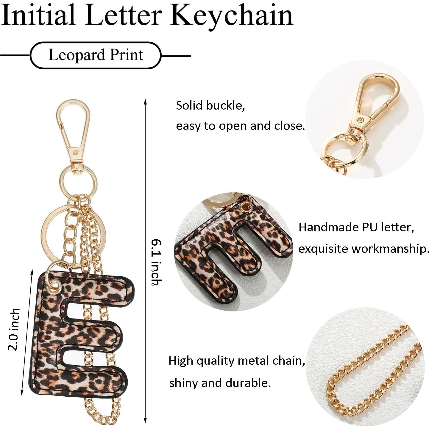 Llave de letra de leopardo PU para mujeres - Llavero inicial E