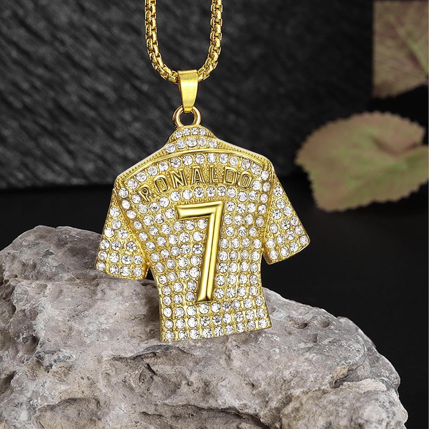 Colgante de Collar de Fútbol Número 7 Acero Titanio Oro