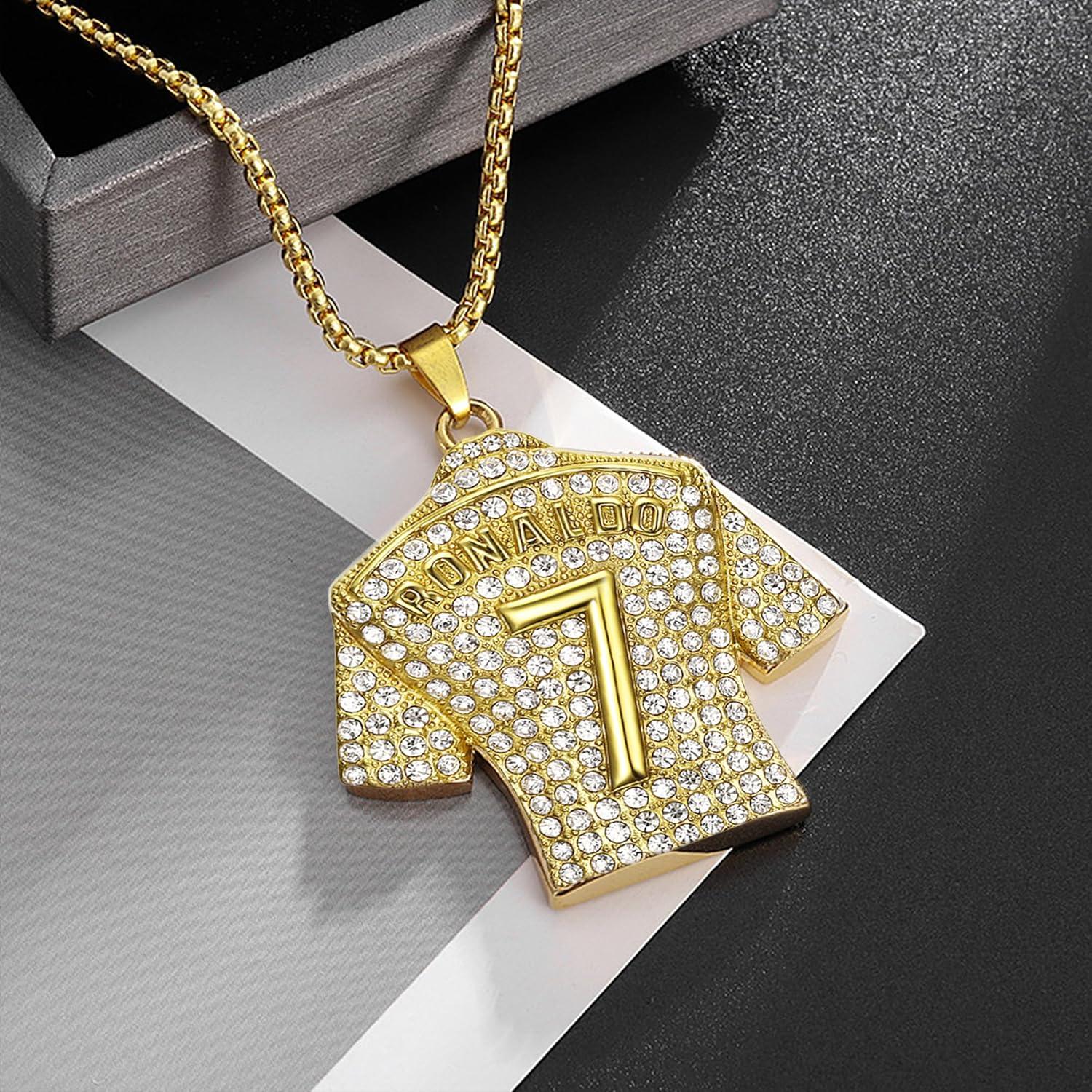 Colgante de Collar de Fútbol Número 7 Acero Titanio Oro