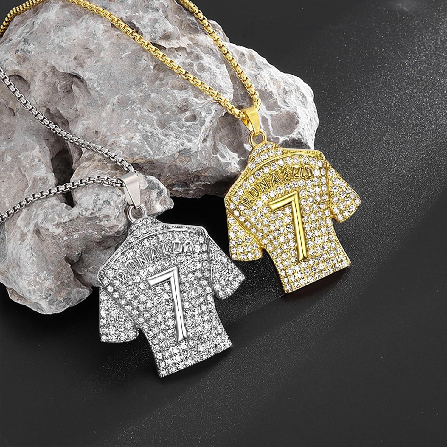 Colgante de Collar de Fútbol Número 7 Acero Titanio Oro