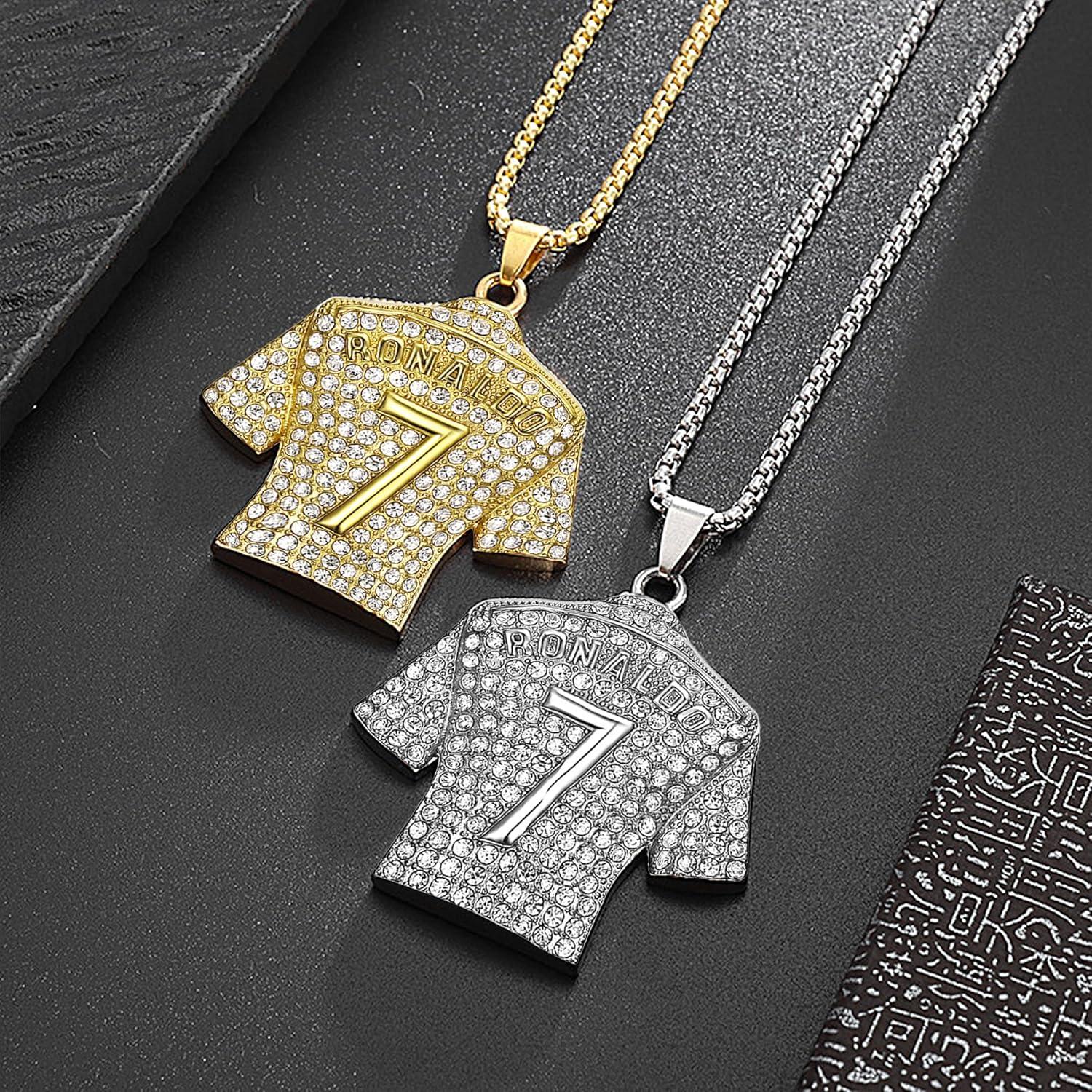 Colgante de Collar de Fútbol Número 7 Acero Titanio Oro