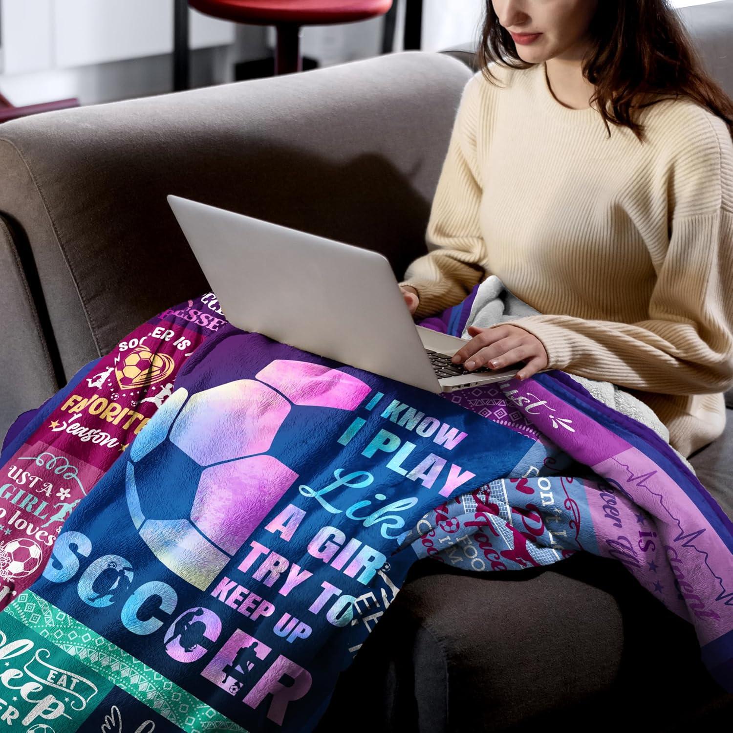 Manta de Fútbol Yndurgtyo para Niñas 127x102cm Franela Suave