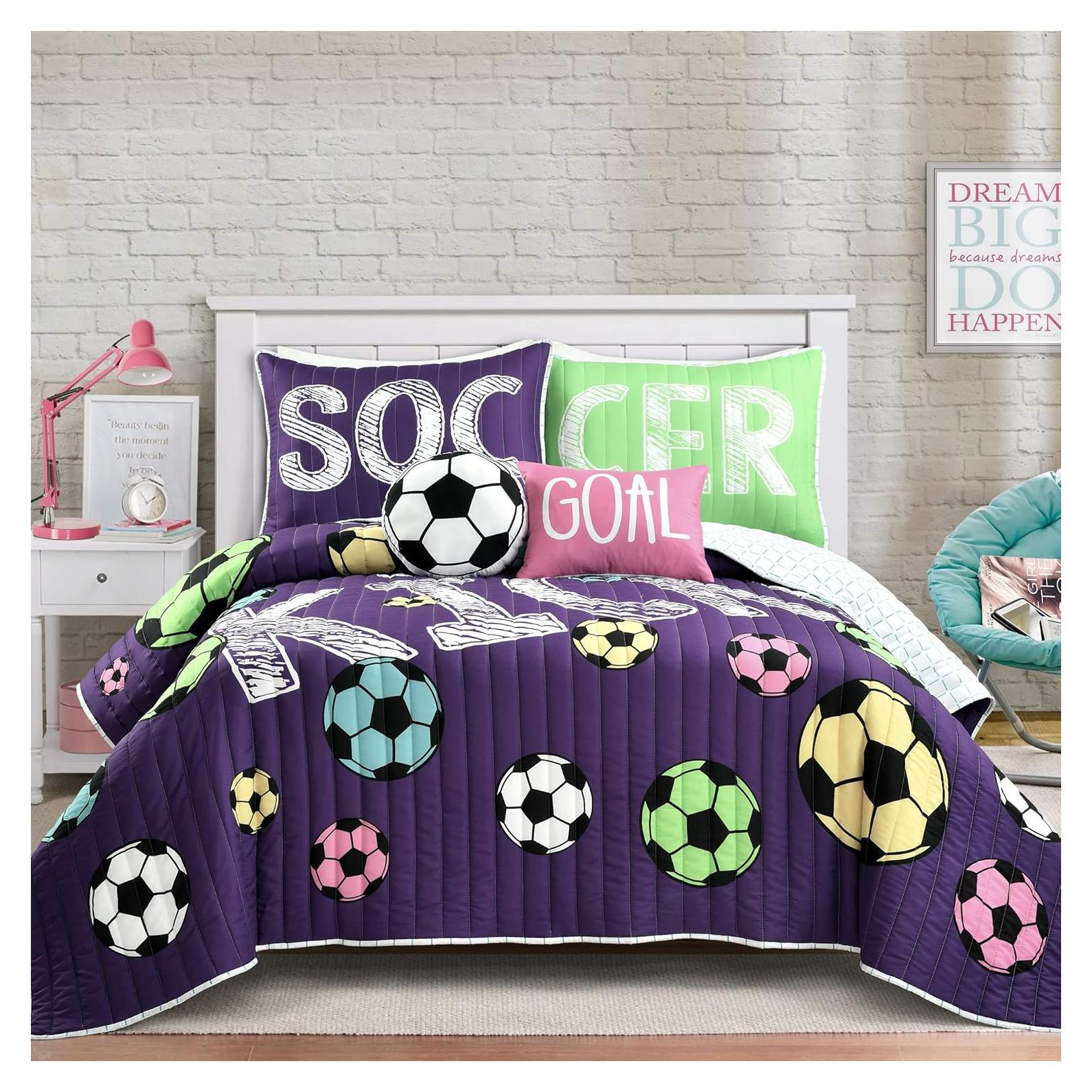 Juego de Ropa de Cama de Fútbol Lush Decor Doble 5 Piezas Púrpura