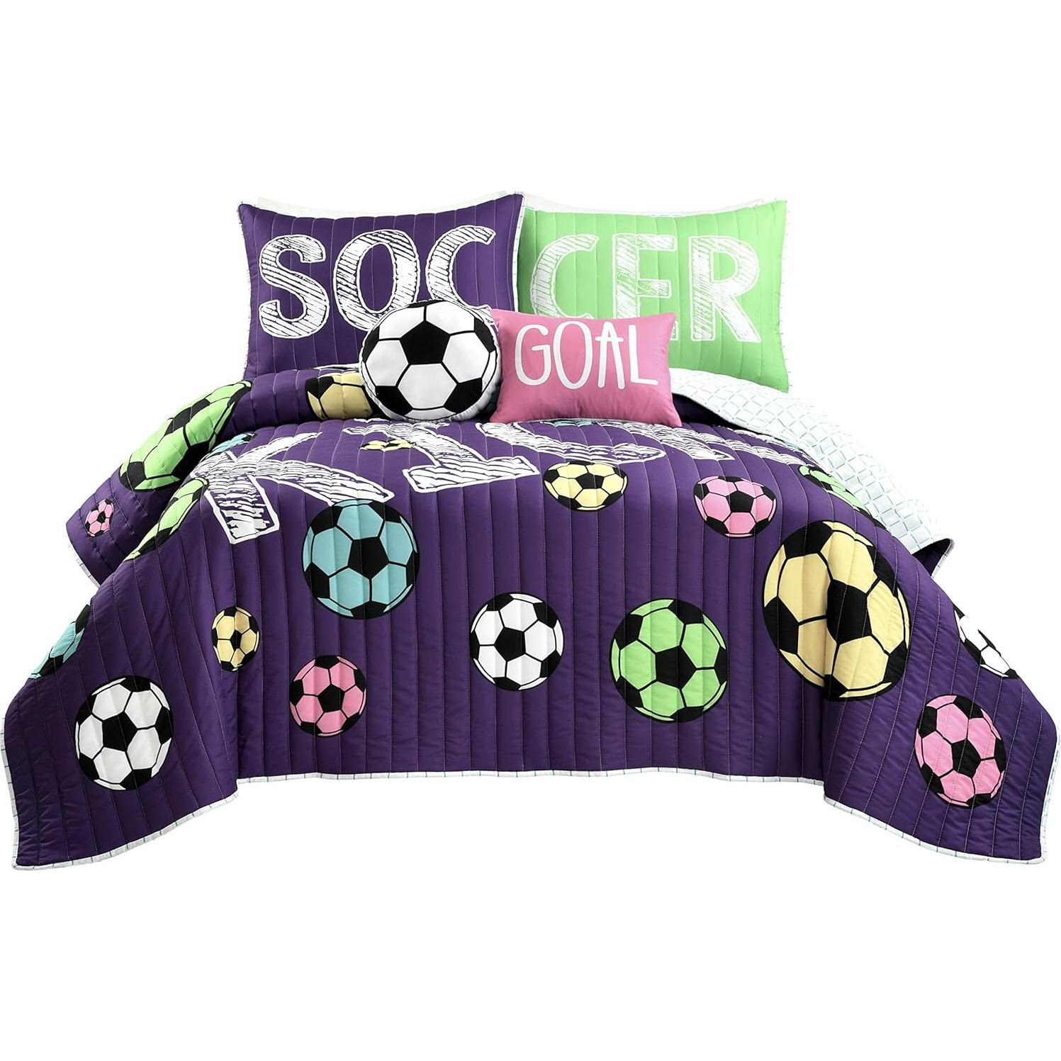 Juego de Ropa de Cama de Fútbol Lush Decor Doble 5 Piezas Púrpura