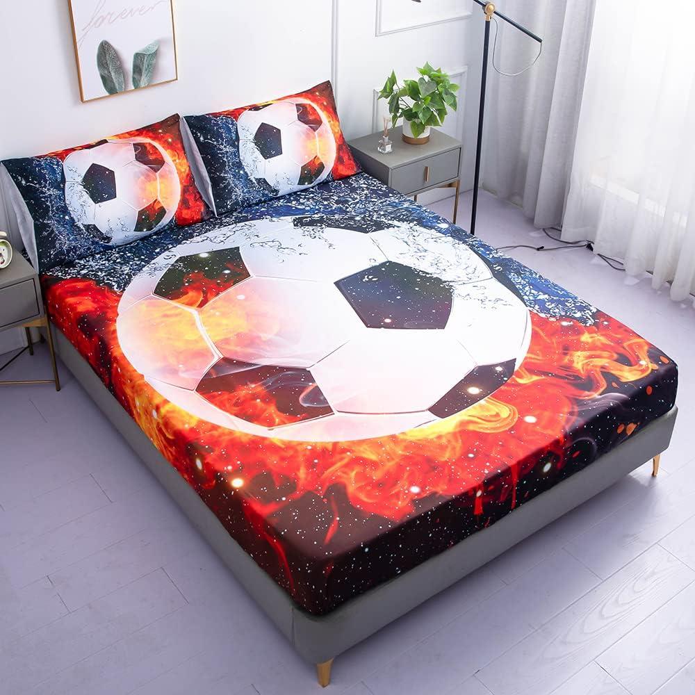 Conjunto de Sábanas Queen Roscloud Fútbol Galaxia 3 Piezas