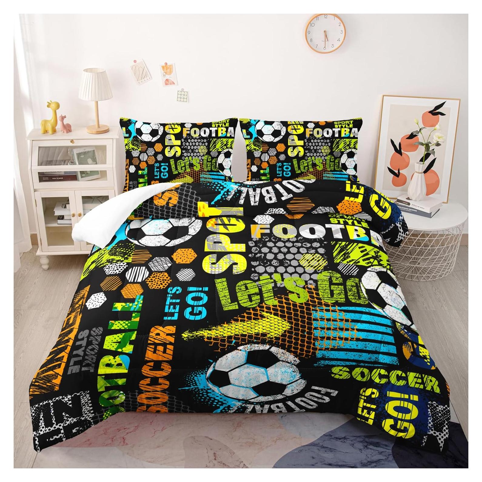 Juego de Edredón Queen Nttopship Fútbol 3 Piezas Microfibra