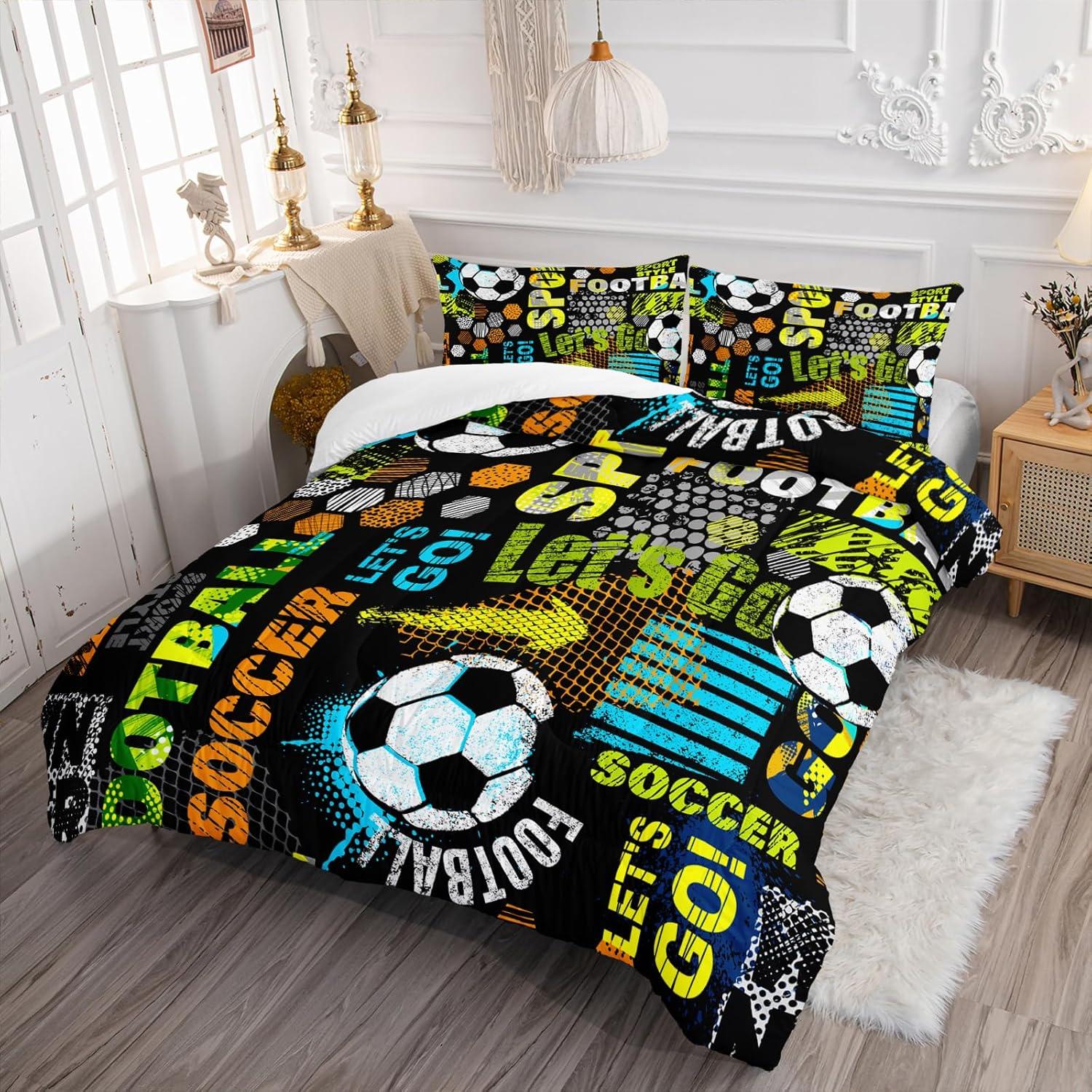 Juego de Edredón Queen Nttopship Fútbol 3 Piezas Microfibra