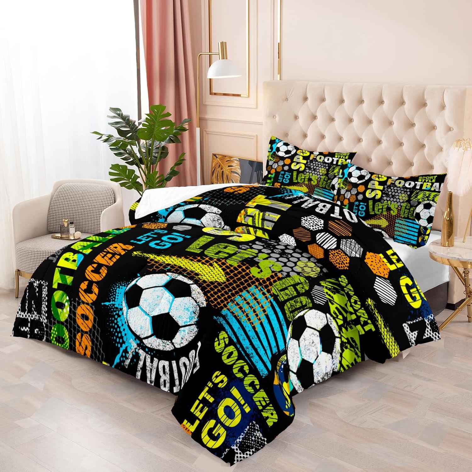 Juego de Edredón Queen Nttopship Fútbol 3 Piezas Microfibra