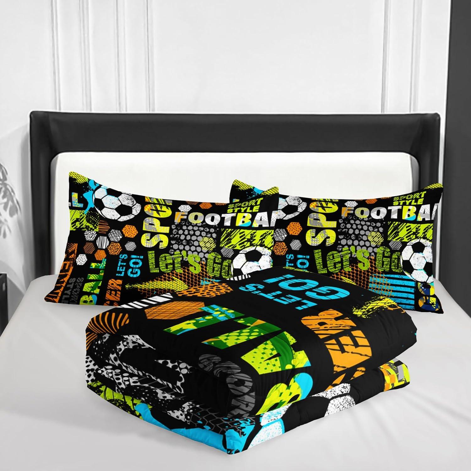 Juego de Edredón Queen Nttopship Fútbol 3 Piezas Microfibra