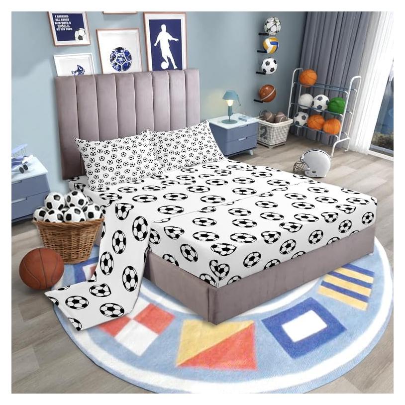 Juego de Sábanas de Fútbol Manfei Tamaño Reina 4 Piezas