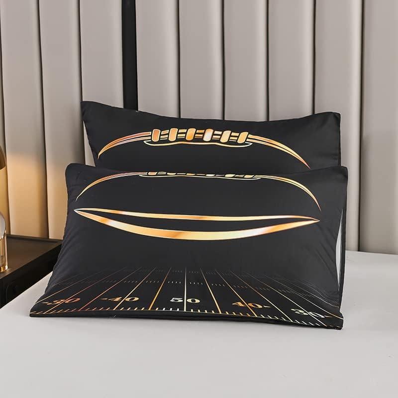 Juego de Edredón Individual Helloosuu Fútbol 3 PZS Negro y Dorado