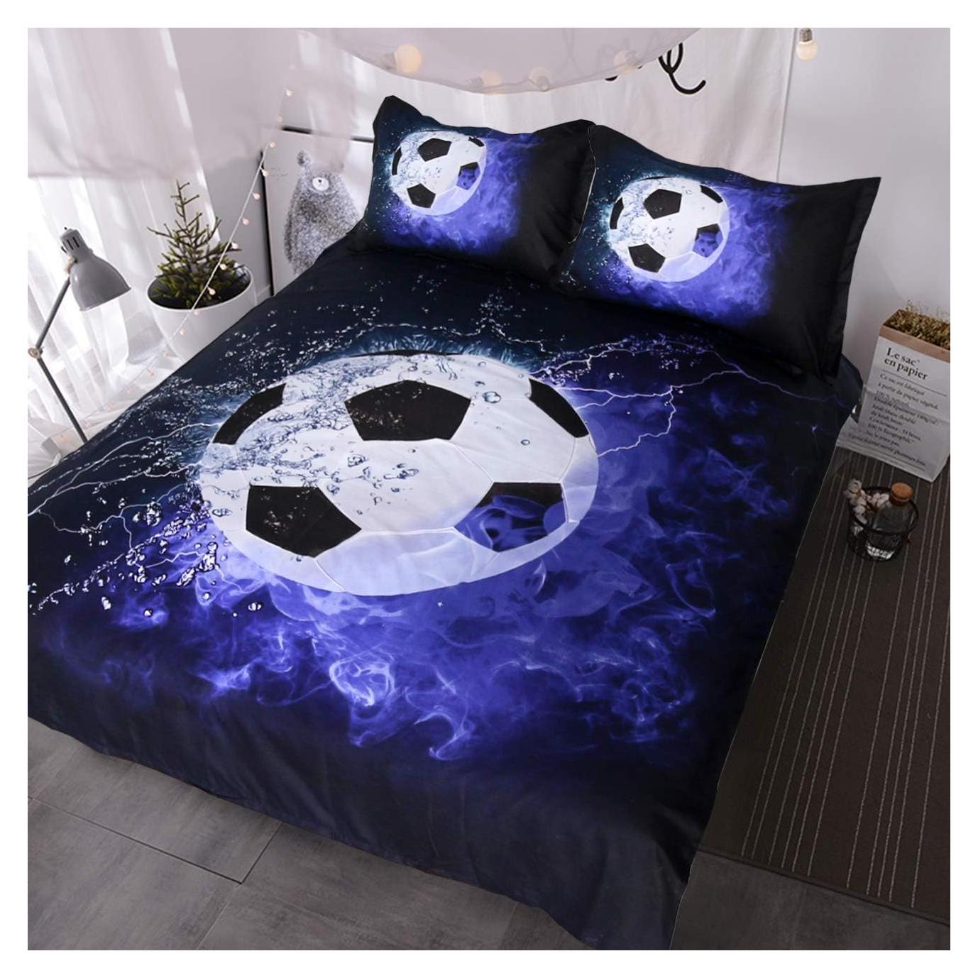 Cubierta de Edredón BlessLiving Fútbol Queen 3 Piezas Azul
