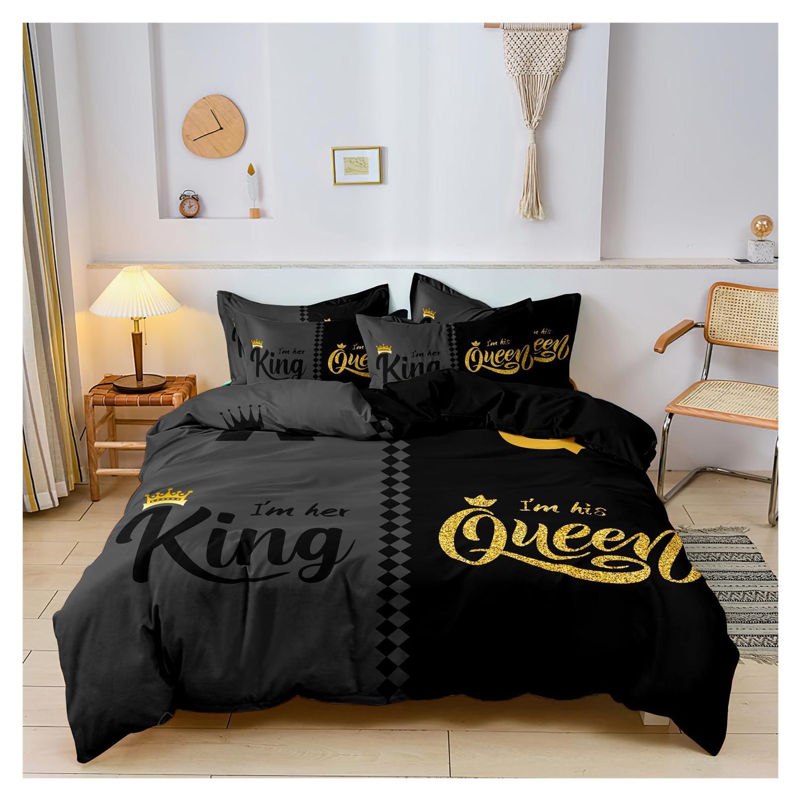 Juego de Ropa de Cama King ZIRANSHU Gris Oscuro y Negro