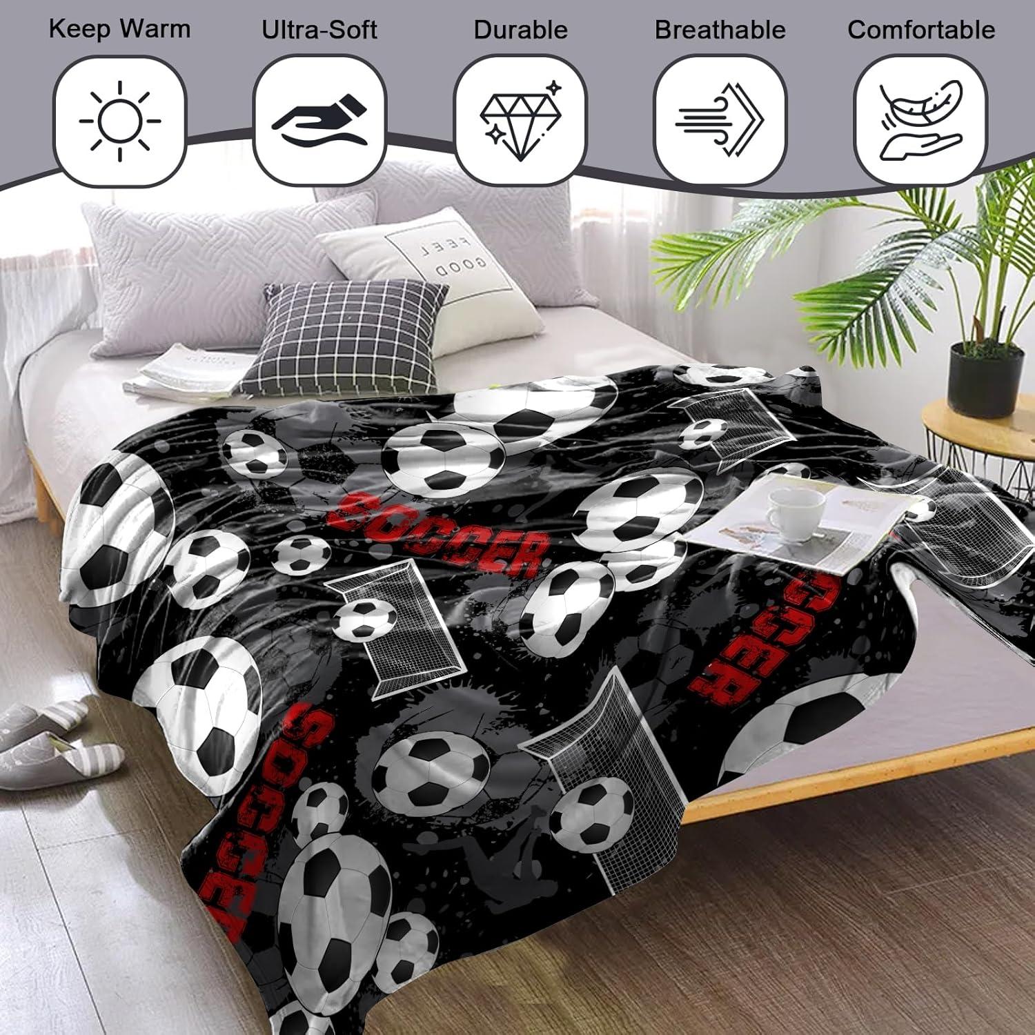 Manta de Fútbol HSELOGI 101.6x127 cm Suave para Niños