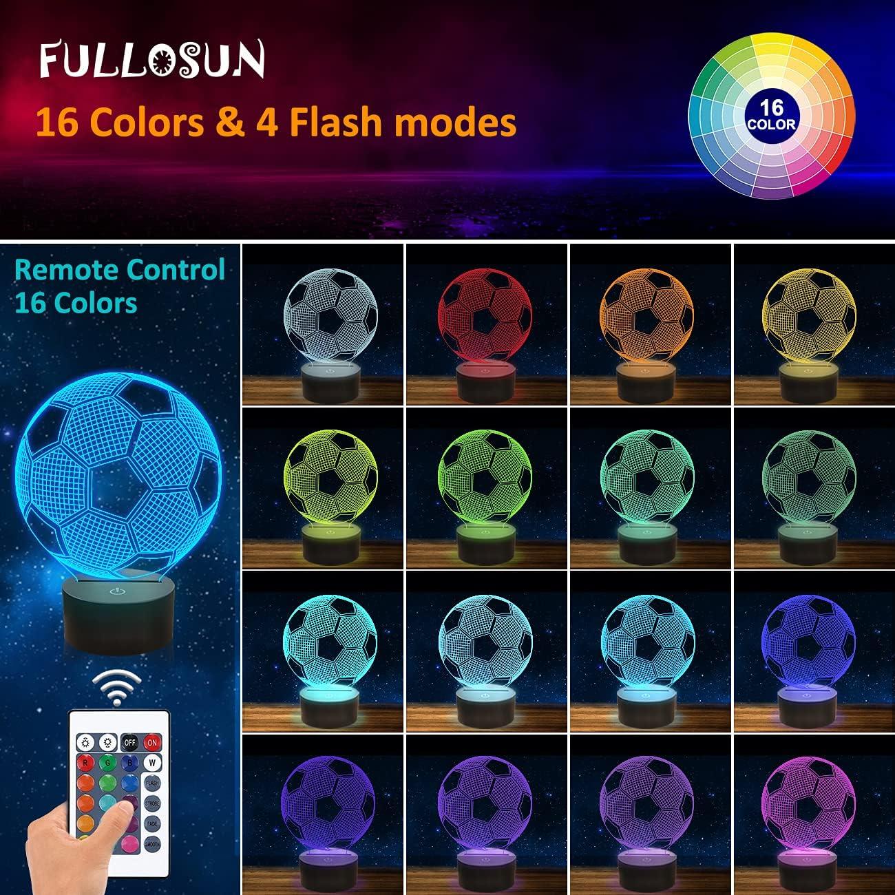 Lámpara de Noche 3D FULLOSUN Balón de Fútbol con Control Remoto