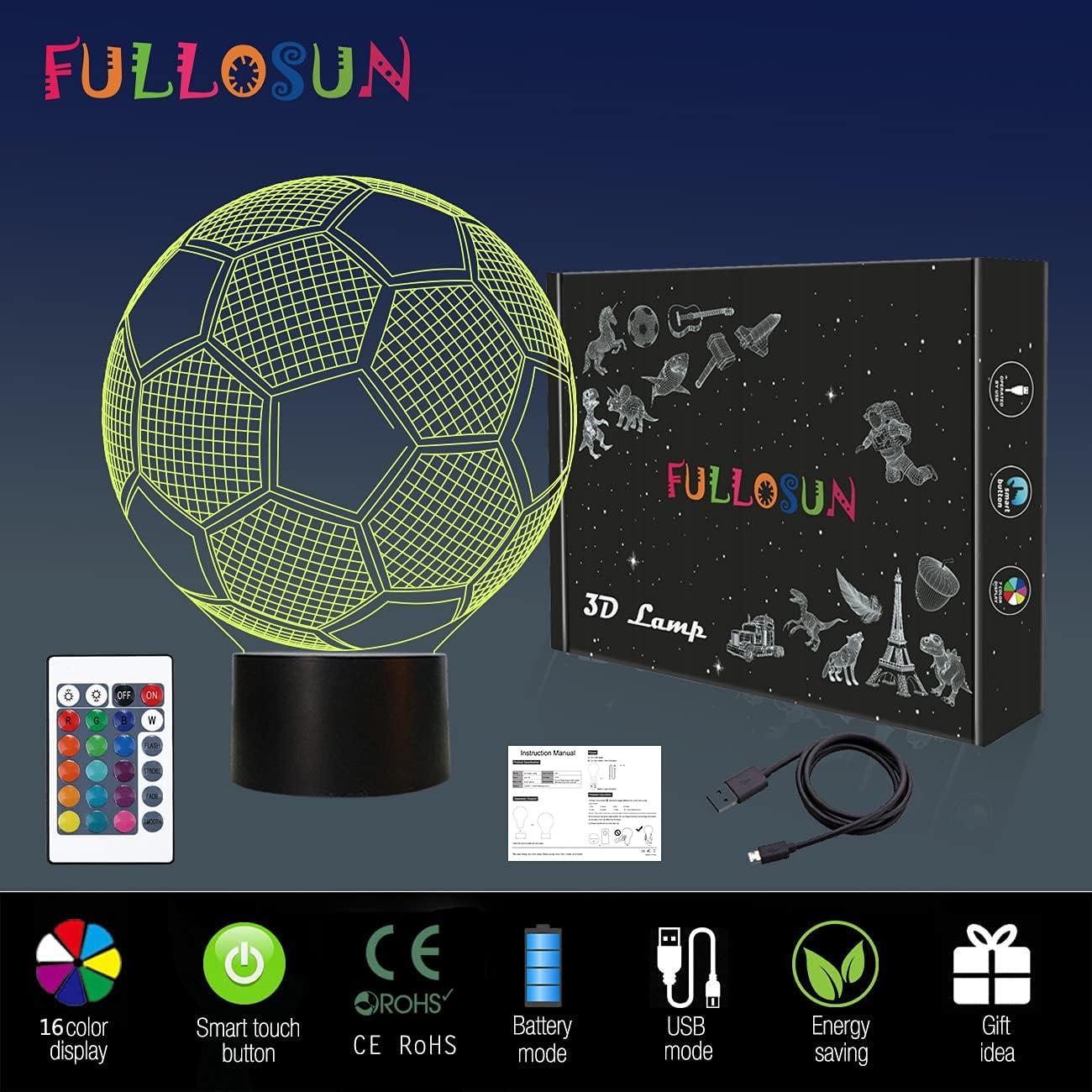 Lámpara de Noche 3D FULLOSUN Balón de Fútbol con Control Remoto