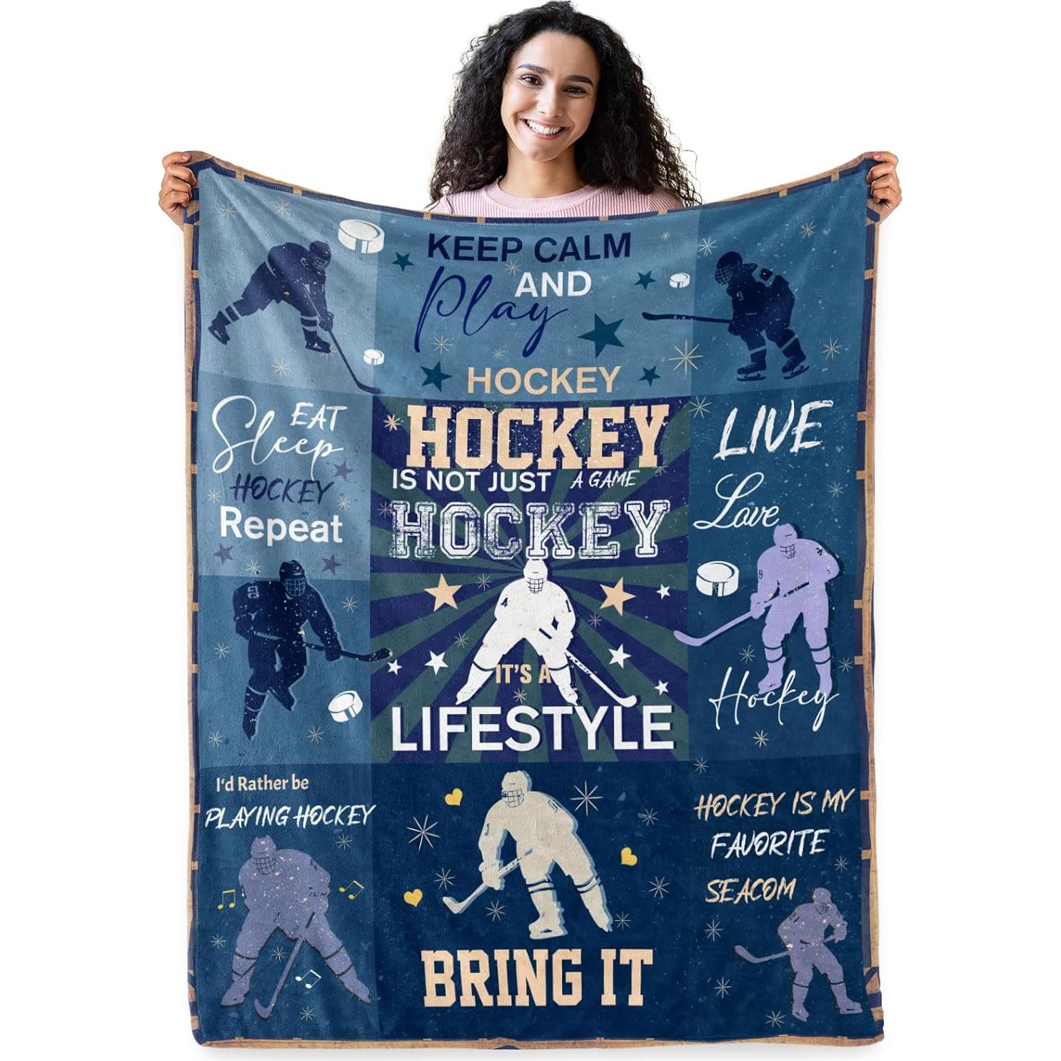 Manta de Franela Levens 60x80cm Hockey Azul para Niños