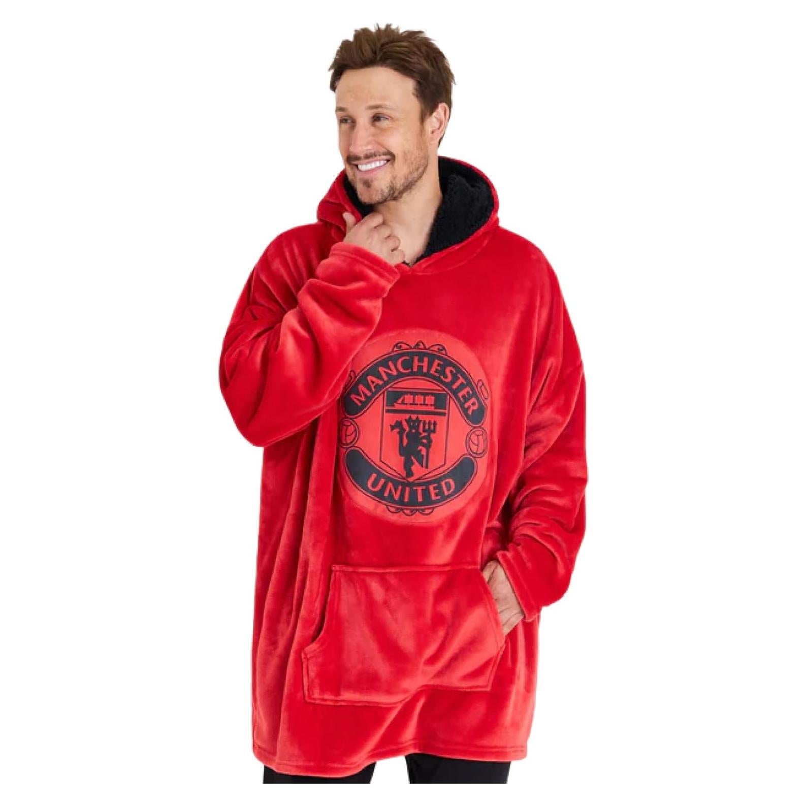 Manta con Capucha Oversized Manchester United - Forro Polar Rojo