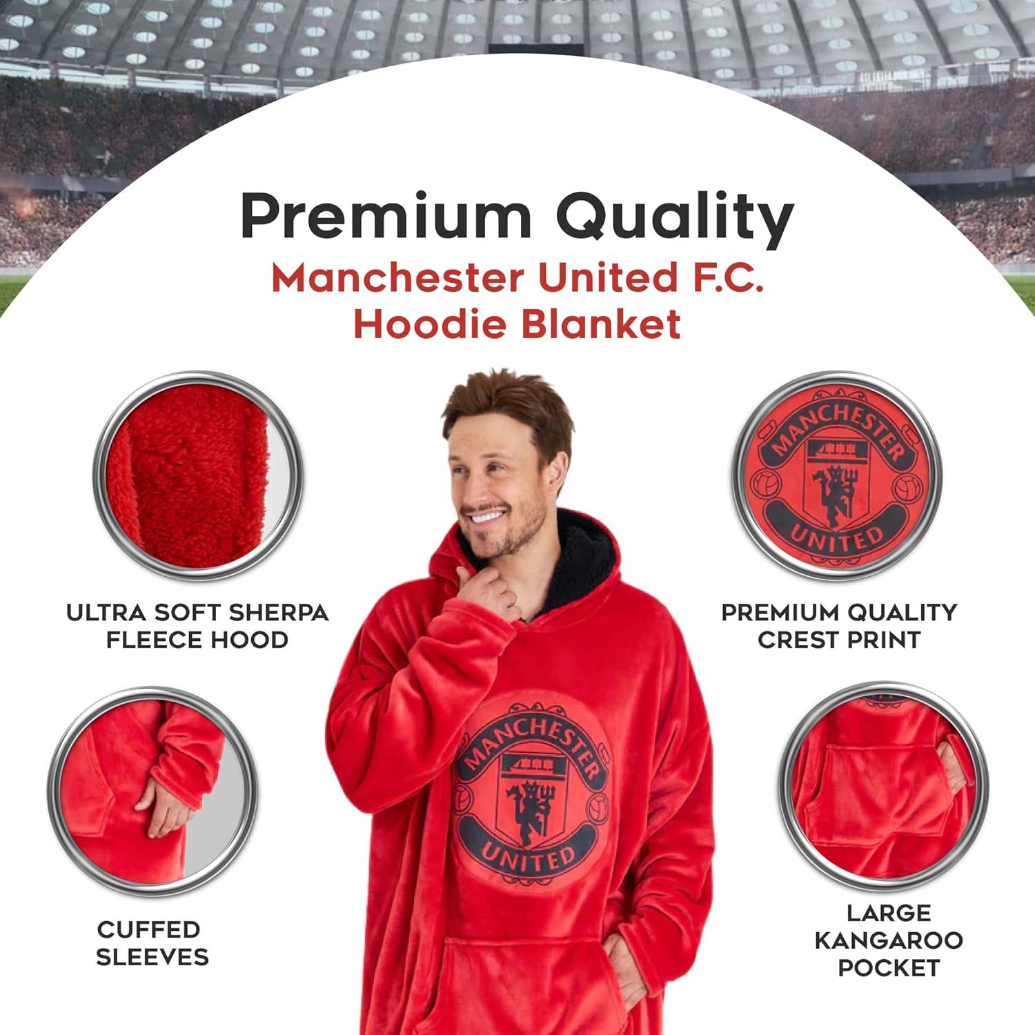 Manta con Capucha Oversized Manchester United - Forro Polar Rojo