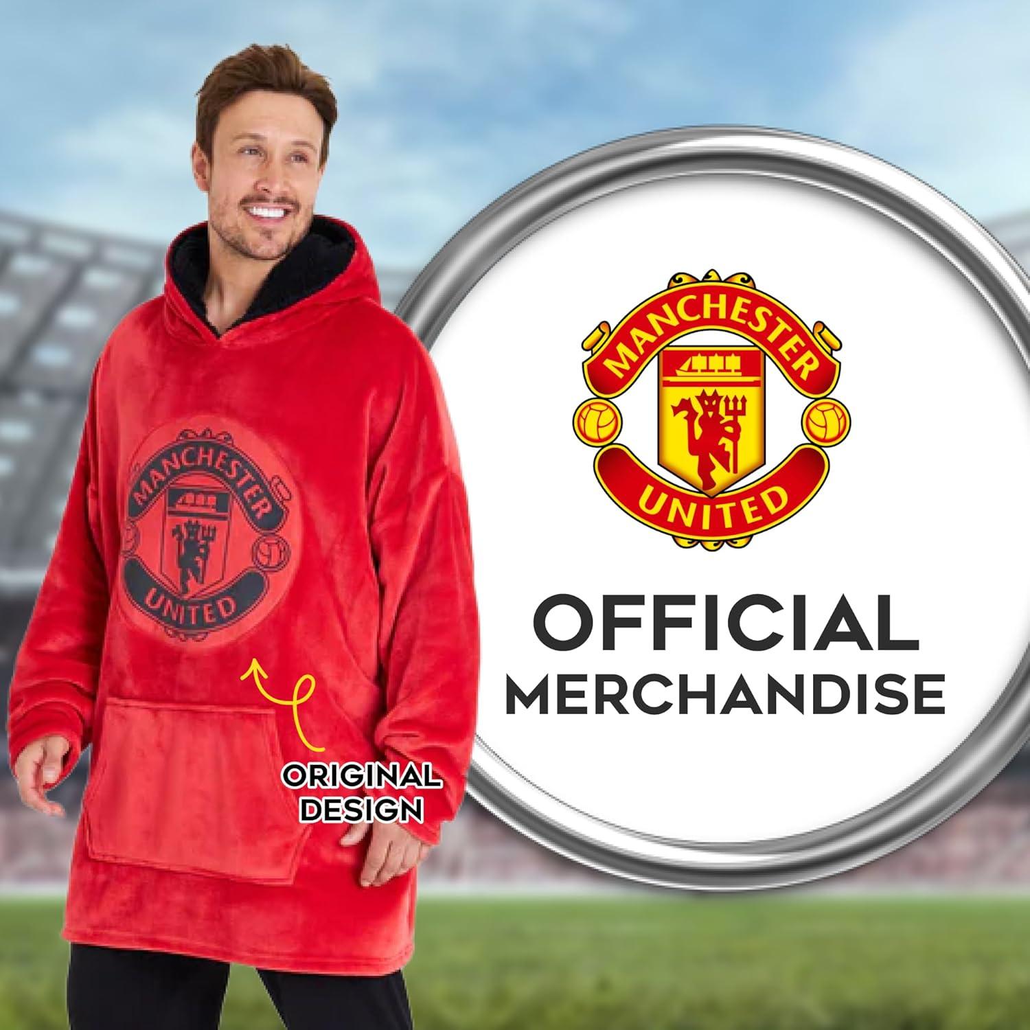 Manta con Capucha Oversized Manchester United - Forro Polar Rojo