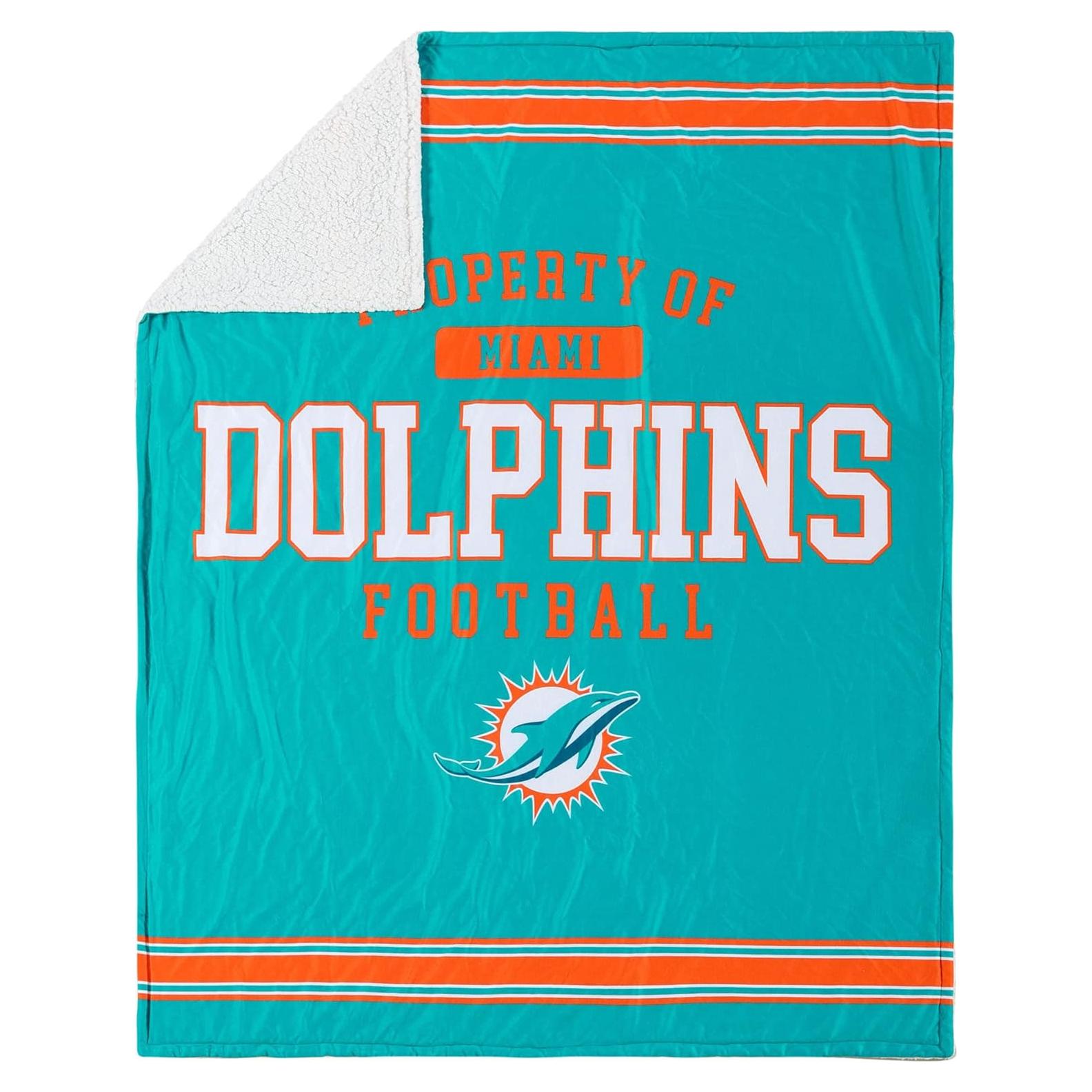 Manta de Sherpa Plush FOCO NFL Miami Dolphins 152x127 cm