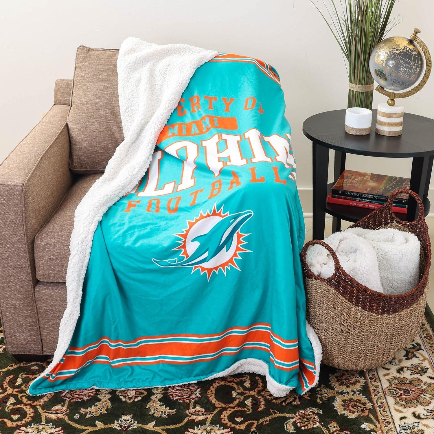 Manta de Sherpa Plush FOCO NFL Miami Dolphins 152x127 cm