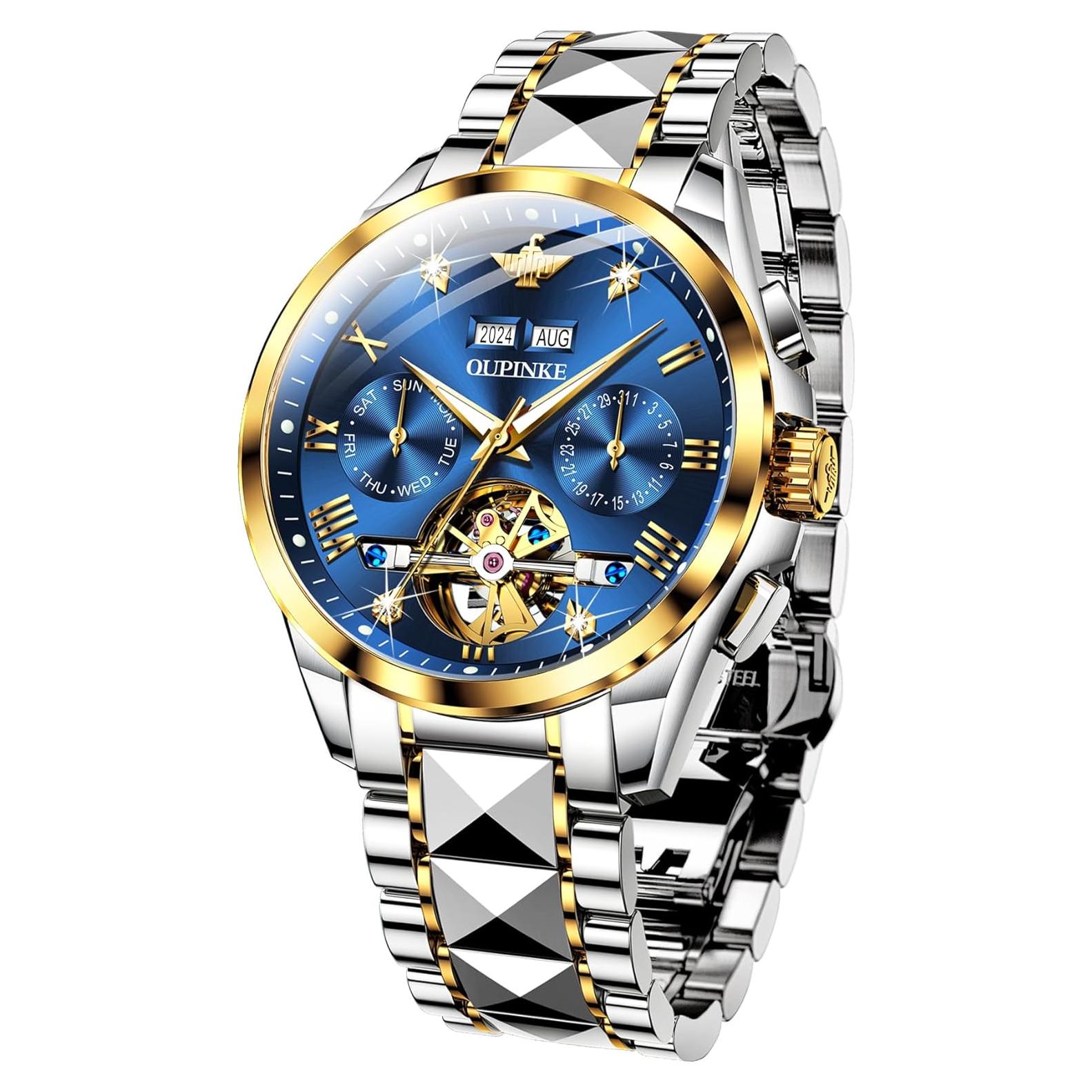 Reloj Automático OUPINKE para Hombres con Diamantes y Zafiro