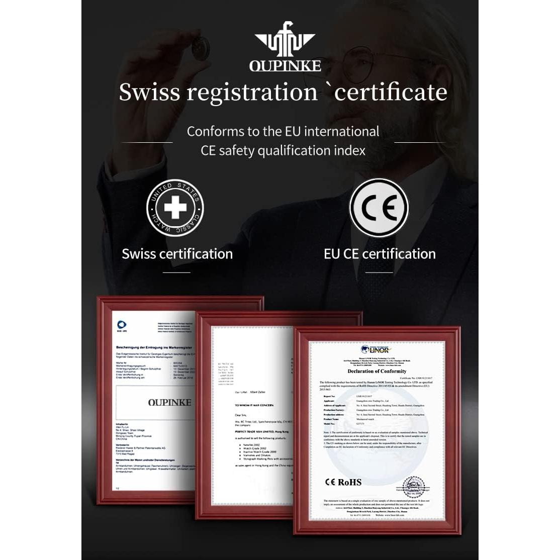 Reloj Automático OUPINKE para Hombres con Diamantes y Zafiro